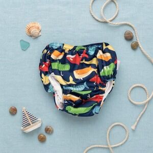 Green Sprouts Reusable Swim Diaper 24 Months Navy Blue Whale Print Pull On